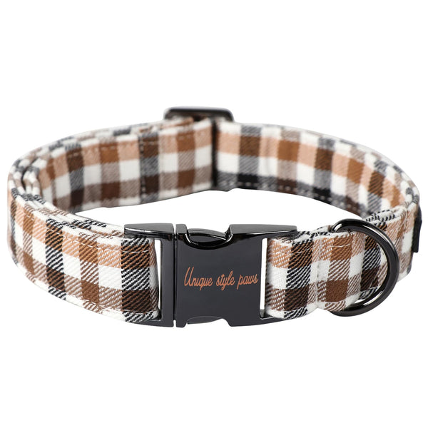 Dog Collar Metal Buckle Brown Plaid Collar Gift Durable Cute Collar for Small Medium Large Boys Girls Dogs