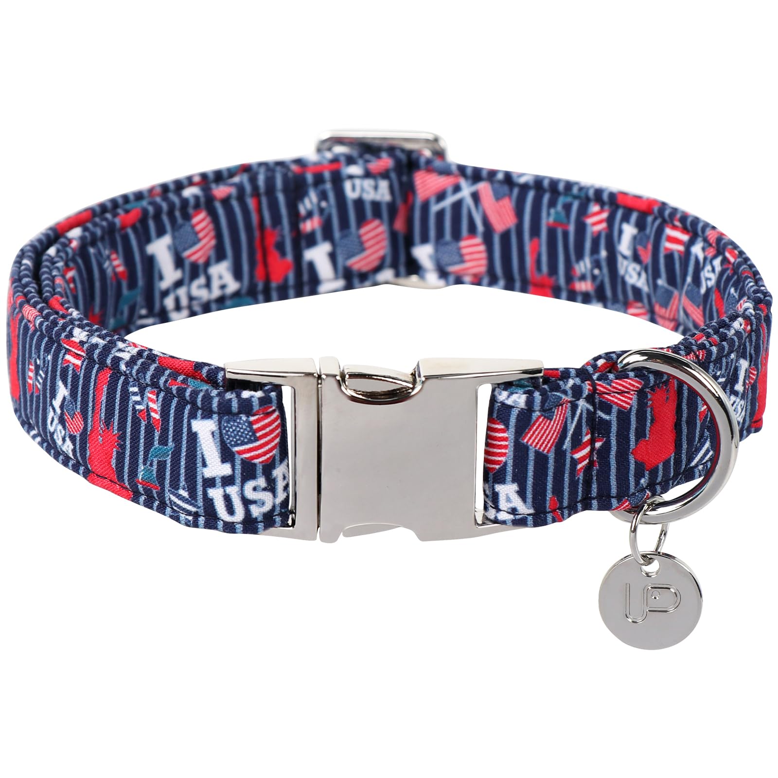 Patriotic Dog Collar, 4th of July Dog Collar, American Flag Collar for Puppy Boy Girl Dog or Cat, Comfortable Summer Collar with Metal Buckle