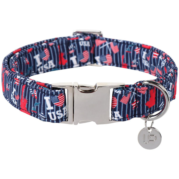 Patriotic Dog Collar, 4th of July Dog Collar, American Flag Collar for Puppy Boy Girl Dog or Cat, Comfortable Summer Collar with Metal Buckle