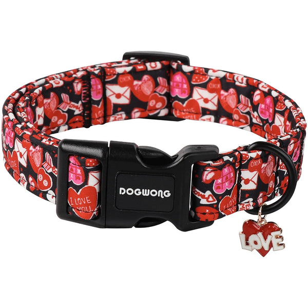 Valentine Dog Collar- Cute Red Heart Dog Collars Adjustable Durable Designer Valentine’s Day Dog Collar for Small Medium Large Dogs