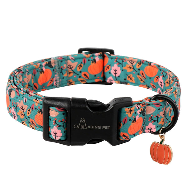 Halloween Dog Collar-Cute Green Pumpkin Dog Collars, Adjustable Fall Printed Pet Collars Puppy Collar with Quick Release Buckle for Girl&Boy Dogs