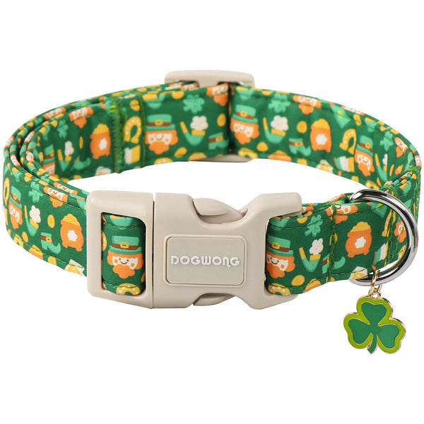 Green Dog Collar- Cute Trefoil Flower Dog Collars Adjustable St. Patrick's Day Puppy Clover Dog Collar for Small Medium Large Dogs