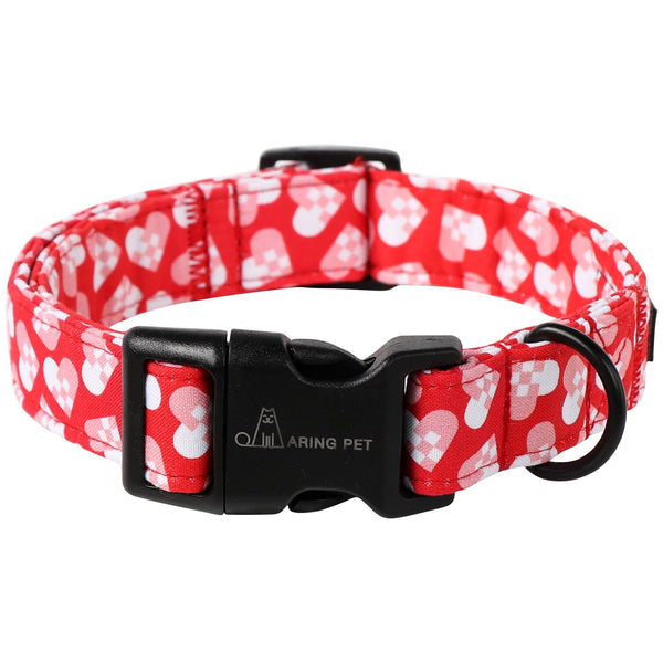 Valentine's Day Dog Collar-Cotton Heart Dog Collars, Adjustable Valentine Heart Pet Collars Puppy Collar with Quick Release Buckle for Girl&Boy Dogs
