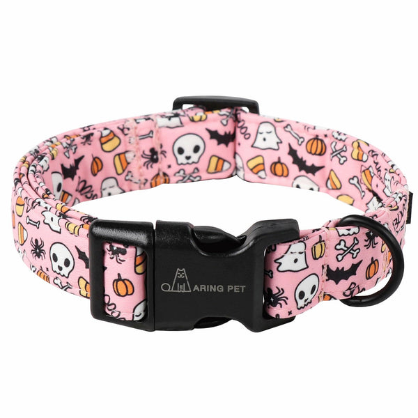 Halloween Dog Collar-Cute Pink Pumpkin Dog Collar, Adjustable Spider Bat Skull Print Pet Collars Puppy Collar with Quick Release Buckle for Girl&Boy Dogs