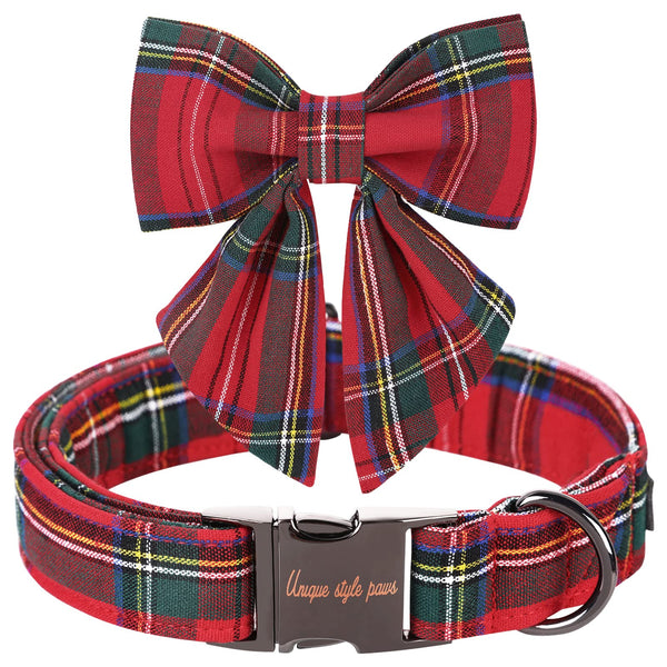 Red Plaid Puppy Collar with Sailor Bow
