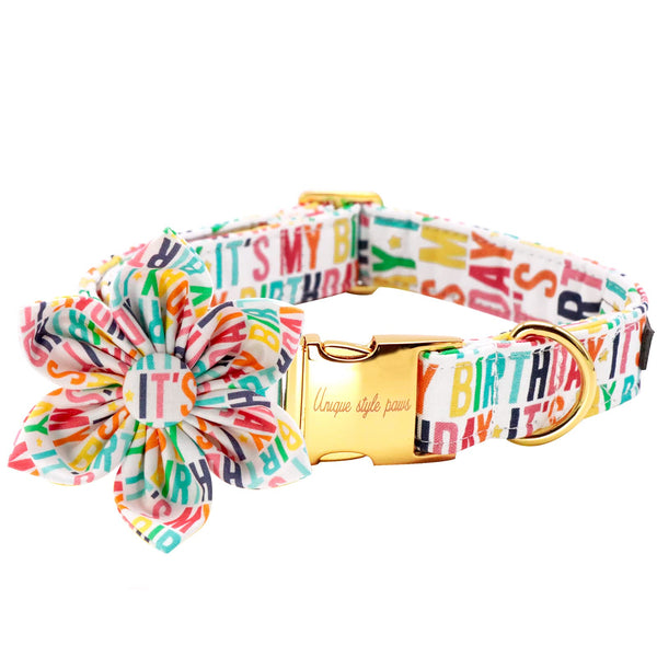 Adjustable Birthday Dog Collar Flower Pattern