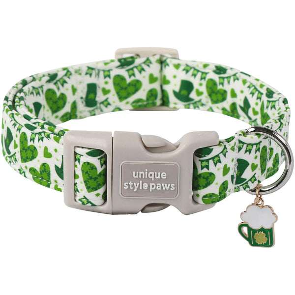 St. Patrick's Day Dog Collar Plastic Buckle Collar with Pendant Green Lucky Magic Hat Gift for Small Medium Large Boys Girls Dogs