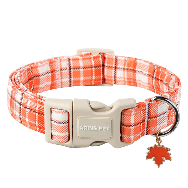 Halloween Dog Collar-Cute Orange Plaid Dog Collars, Adjustable Fall Pet Collars Puppy Collar with Quick Release Buckle for Girl&Boy Dogs