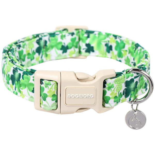 St. Patrick's Day Dog Collar, Green Lucky Clover Shamrock Green Dog Collar Soft Durable Adjustable Costume St. Patrick's Day Lucky Charm Puppy Collar for Small Medium Large Dog