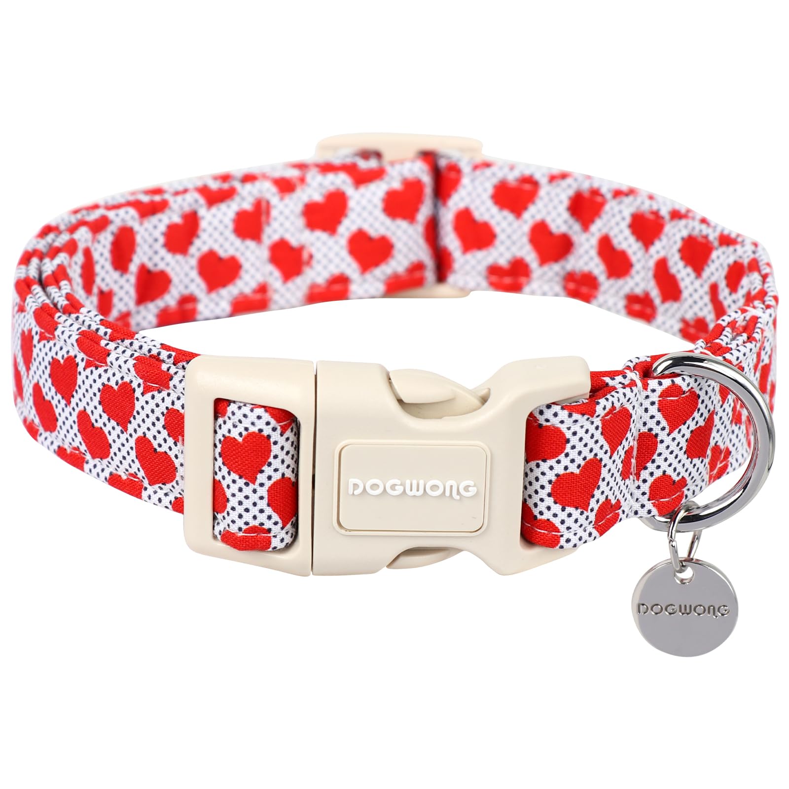 Valentine's Day Dog Collar,Red Heart Adjustable Cotton Heart Dog Collar,Perfect Dog Collar for Small Medium Large Dogs