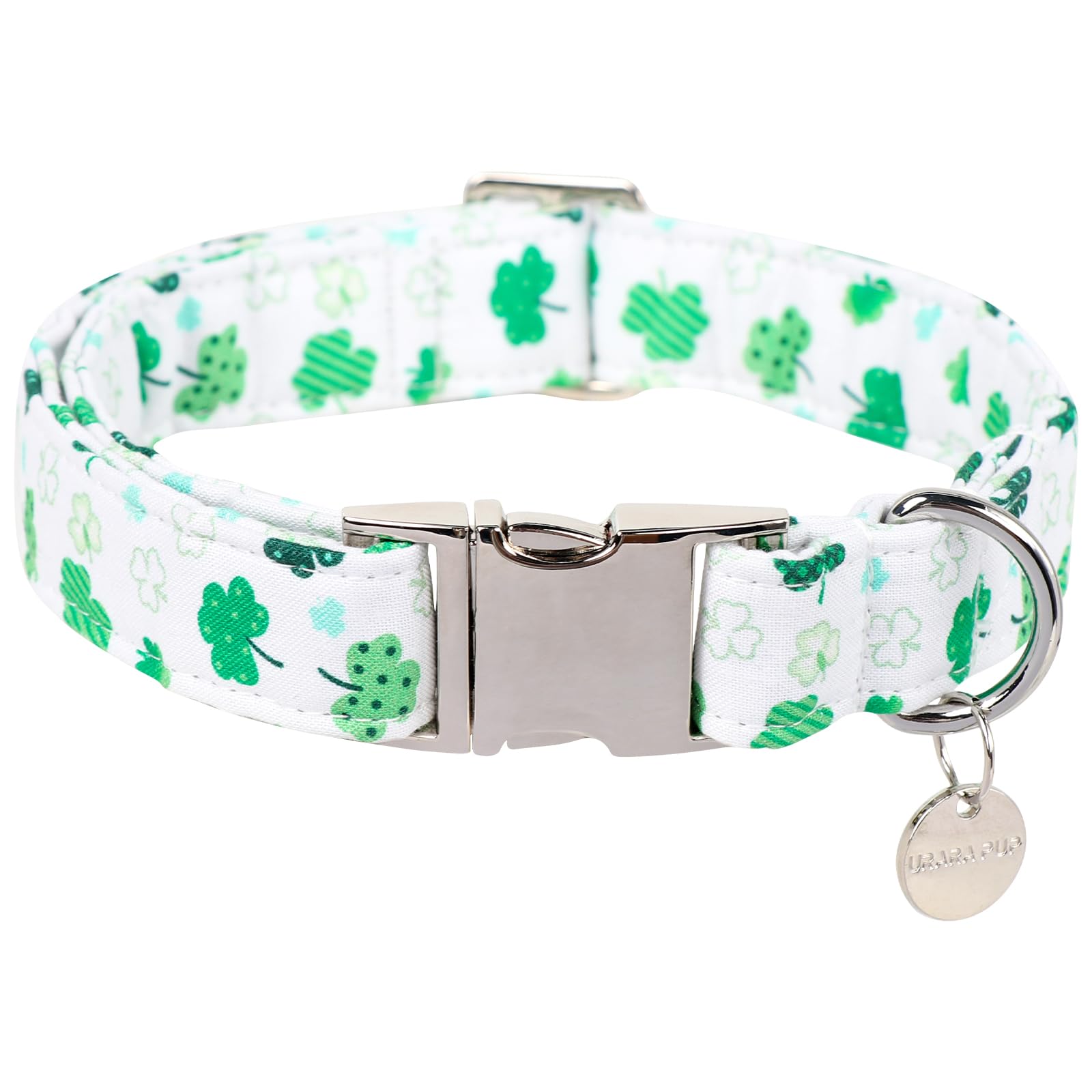 St. Patrick's Day Dog Collar, Cotton St. Patricks Day Clover Collar for Puppy Girl Boy Dog or Cat, Lucky Shamrock Dog Collar with Metal Buckle, Green, Spring