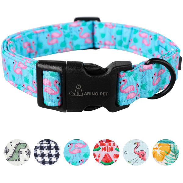 Flamingo Dog Collar-Cute Cotton Small Dog Collars, Adjustable Lightweight Summer Pet Collars for Small Medium Large Boy and Girl Dogs
