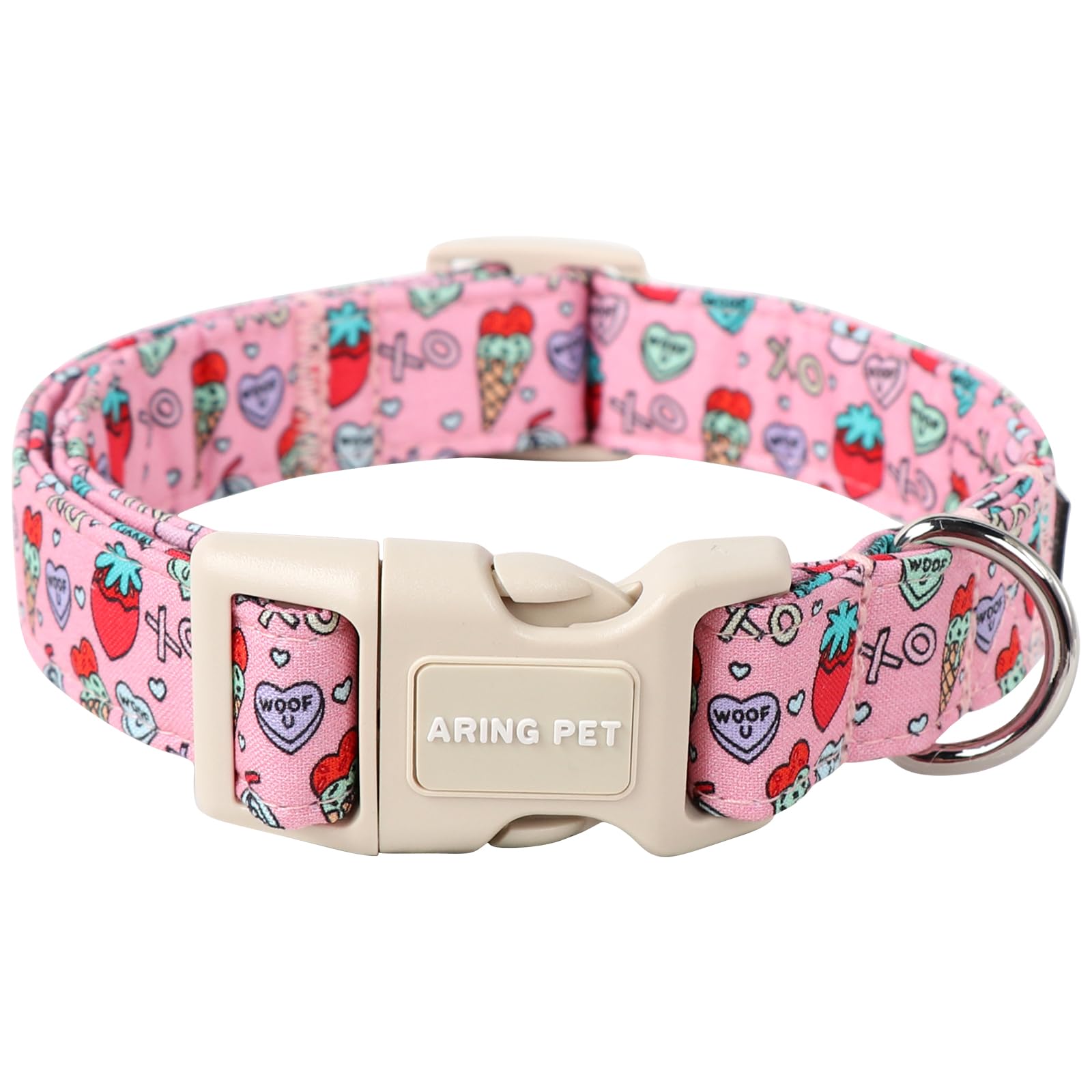 Valentine's Day Dog Collar-Cotton Pink Girl Dog Collars, Adjustable Valentine Pet Collars Puppy Collar with Quick Release Buckle for Girl&Boy Dogs