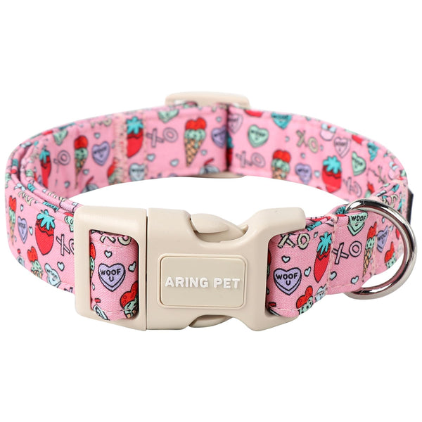 Valentine's Day Dog Collar-Cotton Pink Girl Dog Collars, Adjustable Valentine Pet Collars Puppy Collar with Quick Release Buckle for Girl&Boy Dogs