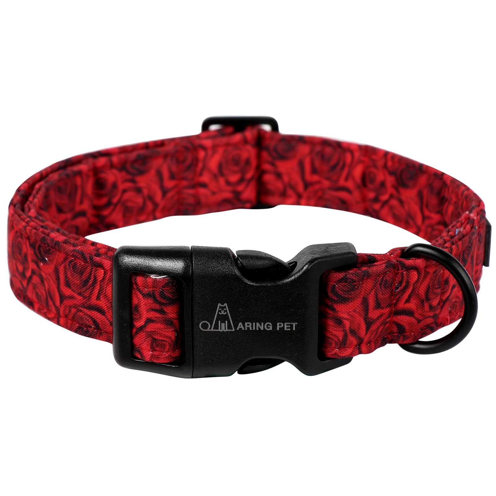 Valentine's Day Dog Collar-Cotton Red Rose Dog Collars, Adjustable Valentine Pet Collars Puppy Collar with Quick Release Buckle