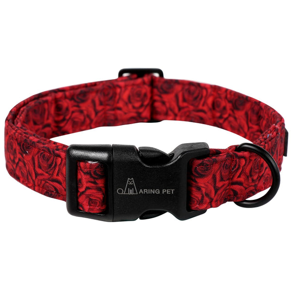 Valentine's Day Dog Collar-Cotton Red Rose Dog Collars, Adjustable Valentine Pet Collars Puppy Collar with Quick Release Buckle