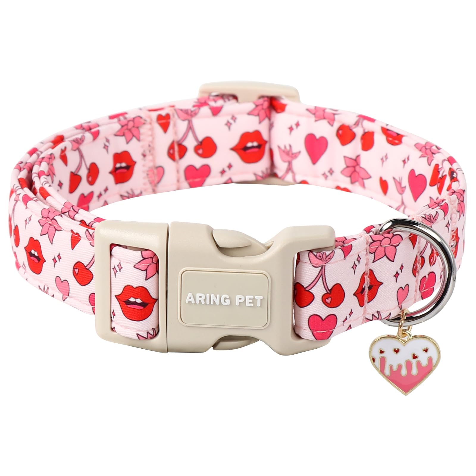 Valentine's Day Dog Collar-Cute Pink Heart Dog Collars, Adjustable Valentine Lips Pet Collars Puppy Collar with Quick Release Buckle for Girl&Boy Dogs