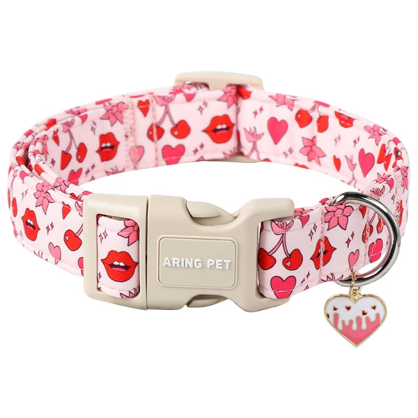 Valentine's Day Dog Collar-Cute Pink Heart Dog Collars, Adjustable Valentine Lips Pet Collars Puppy Collar with Quick Release Buckle for Girl&Boy Dogs