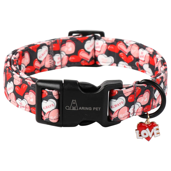 Valentine's Day Dog Collar-Cute Black Heart Dog Collars, Adjustable Valentine Heart Pet Collars Puppy Collar with Quick Release Buckle for Girl&Boy Dogs