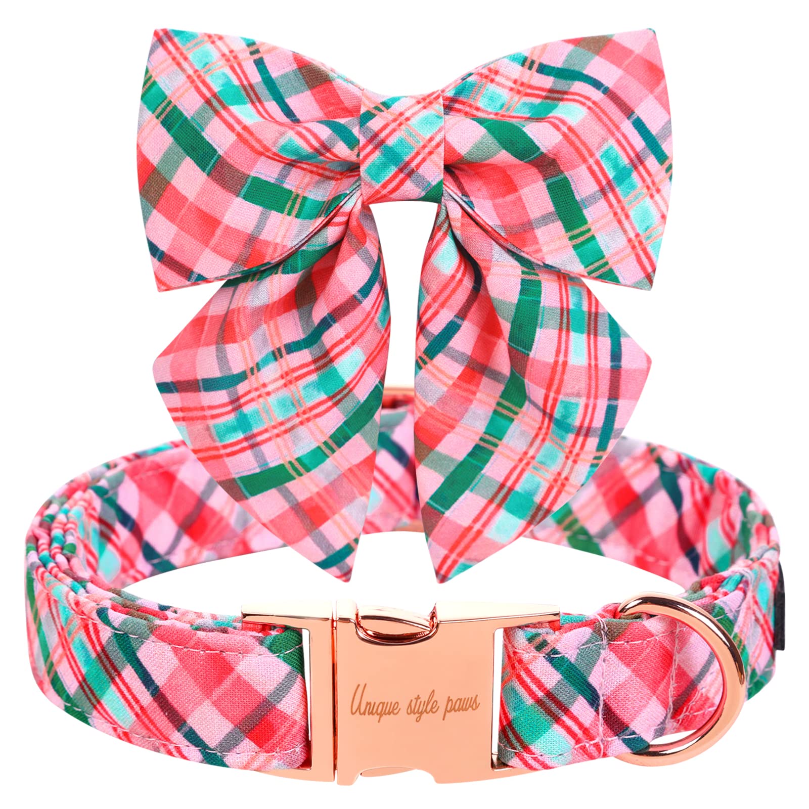 Pink & Green Plaid Dog Collar with Sailor Bow