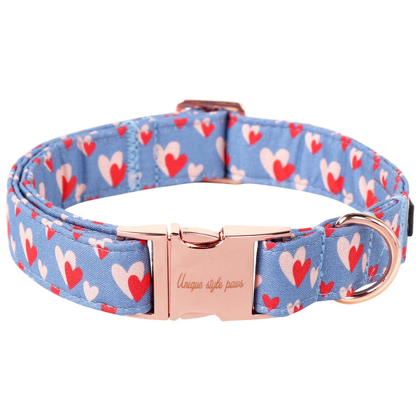Valentine's Day Dog Collar Metal Buckle Collar Blue Pink Love Heart Gift for Small Medium Large Boys Girls Dogs Wedding