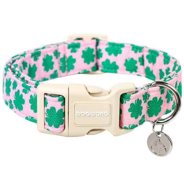 St. Patrick's Day Dog Collar, Pink Lucky Clover Shamrock Dog Collar Soft Durable Adjustable Costume Lucky Charm Puppy Collar for Small Medium Large Dog