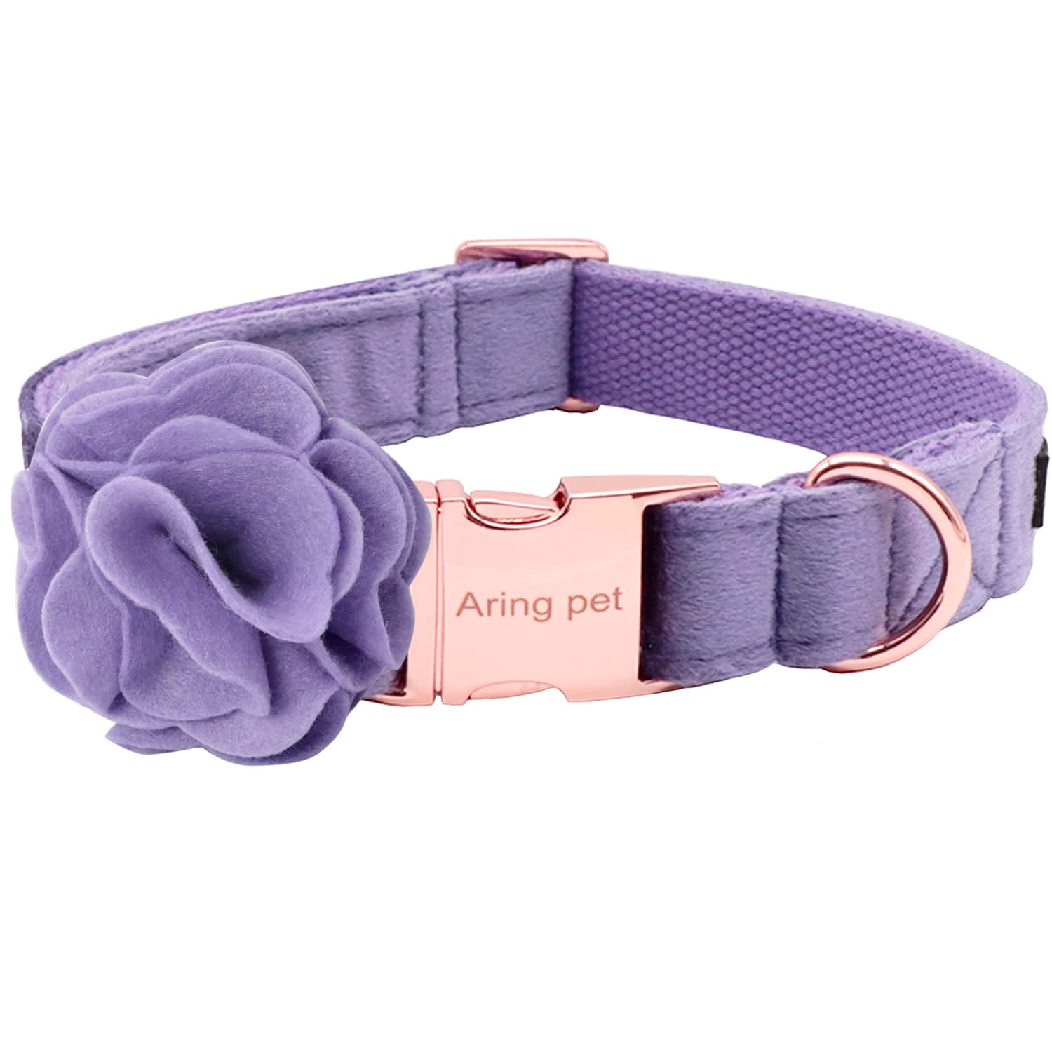 Velvet Dog Collar, Purple Dog Collars with Detachable Felt Flower, Adjustable Soft Comfortable Dogs Collar Flower with Metal Buckle for Small Medium Large Dogs