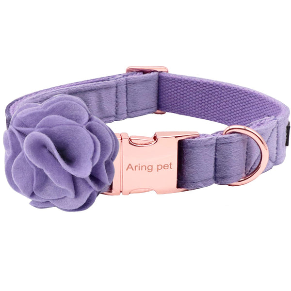 Velvet Dog Collar, Purple Dog Collars with Detachable Felt Flower, Adjustable Soft Comfortable Dogs Collar Flower with Metal Buckle for Small Medium Large Dogs