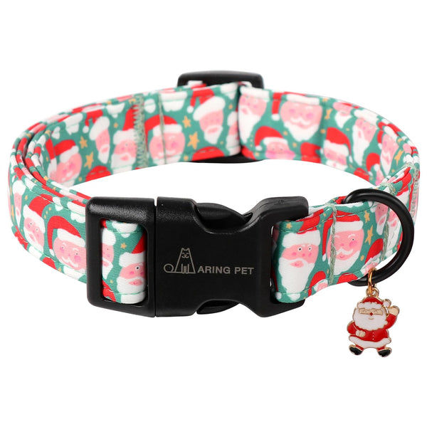 Christmas Dog Collar-Cute Green Santa Claus Dog Collars, Adjustable Christmas Pet Collars Puppy Collar with Quick Release Buckle for Girl&Boy Dogs
