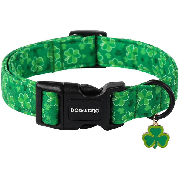 St. Patrick's Day Dog Collar, Cute Green Clover Dog Collars, Adjustable St. Patrick's Day Pet Collars Design Dog Collar with Quick Release Buckle for Boy Female Dogs