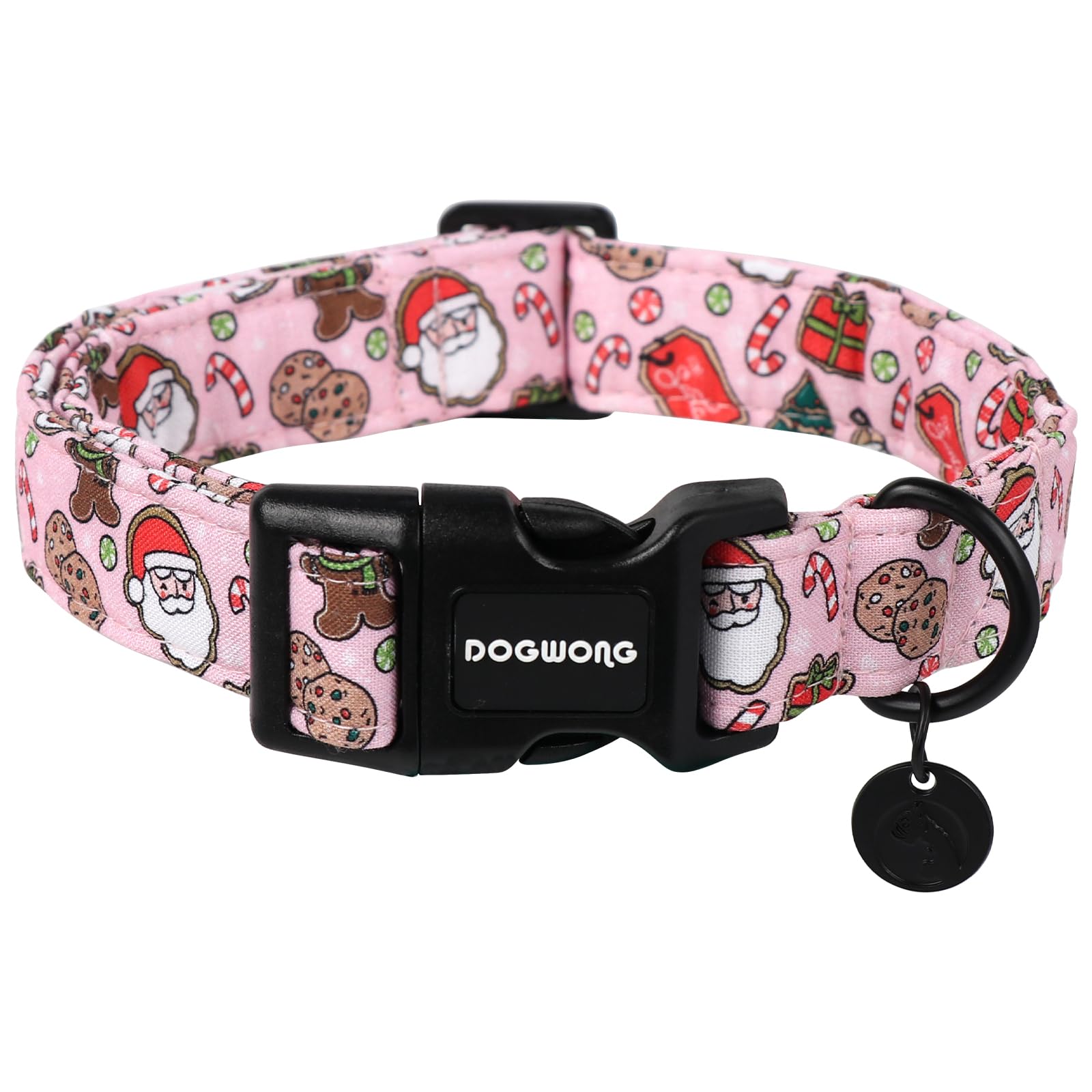 Christmas Cotton Dog Collar, Pink Santa Claus Dog Collar Durable Holiday Pet Dog Collar Cute Puppy Necklace for Small Medium Large Dog