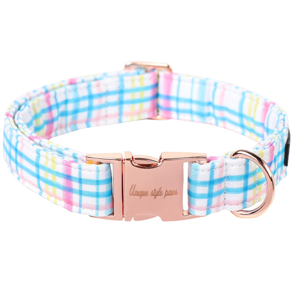 Dog Collar Metal Buckle Blue Pink Grid Collar Gift Durable Cute Collar for Small Medium Large Boys Girls Dogs
