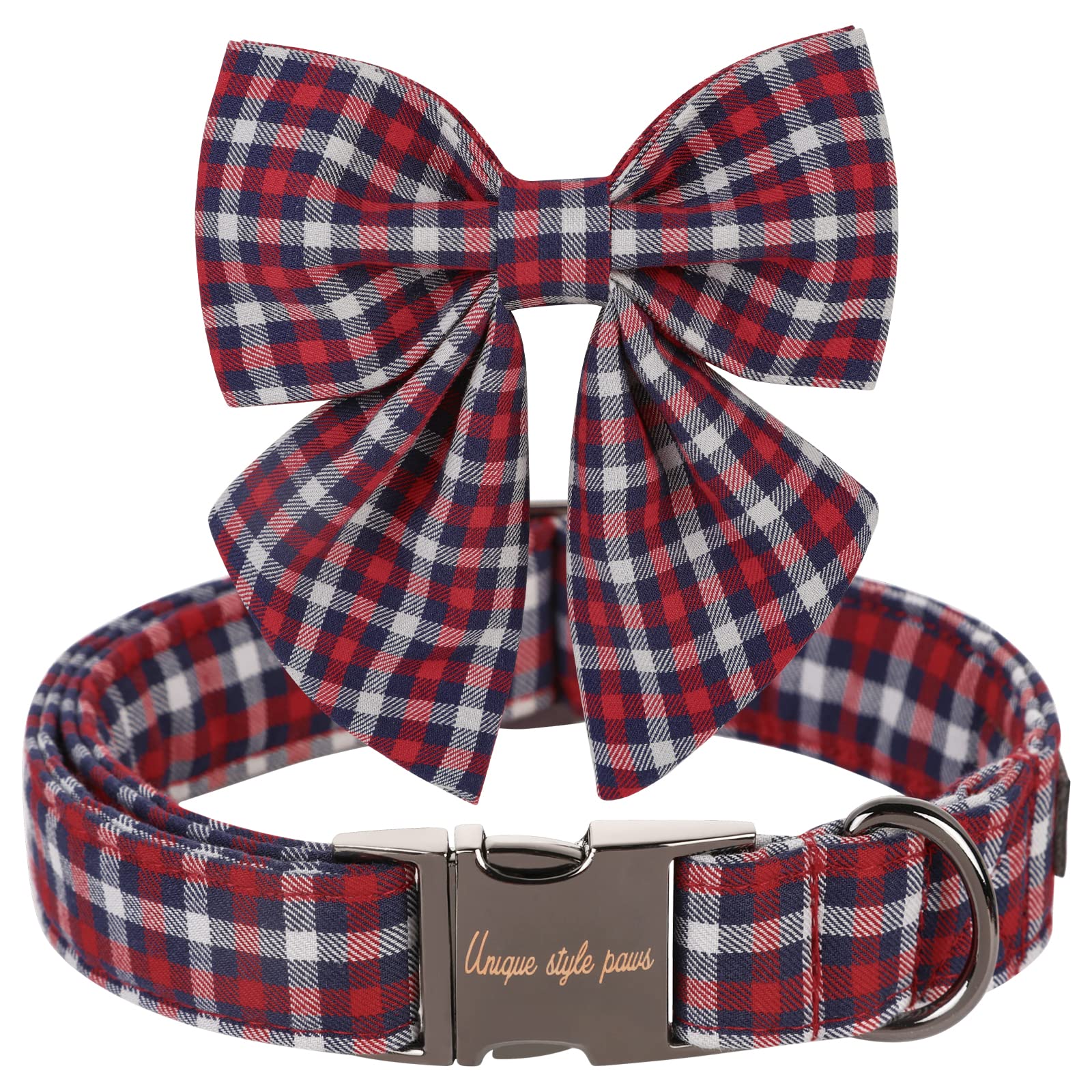 Red Blue Plaid Puppy Collar with Sailor Bow