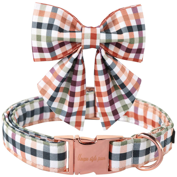 Bow Floral Plaid Colorful Dog Collar with Sailor Bow