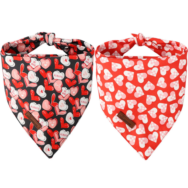 Valentine's Day Dog Bandana 2 Pack-Cute Black&Red Heart Dog Bandanas, Reversible Wedding Dog Triangle Bibs Pet Scarf Gifts for Dogs and Cats
