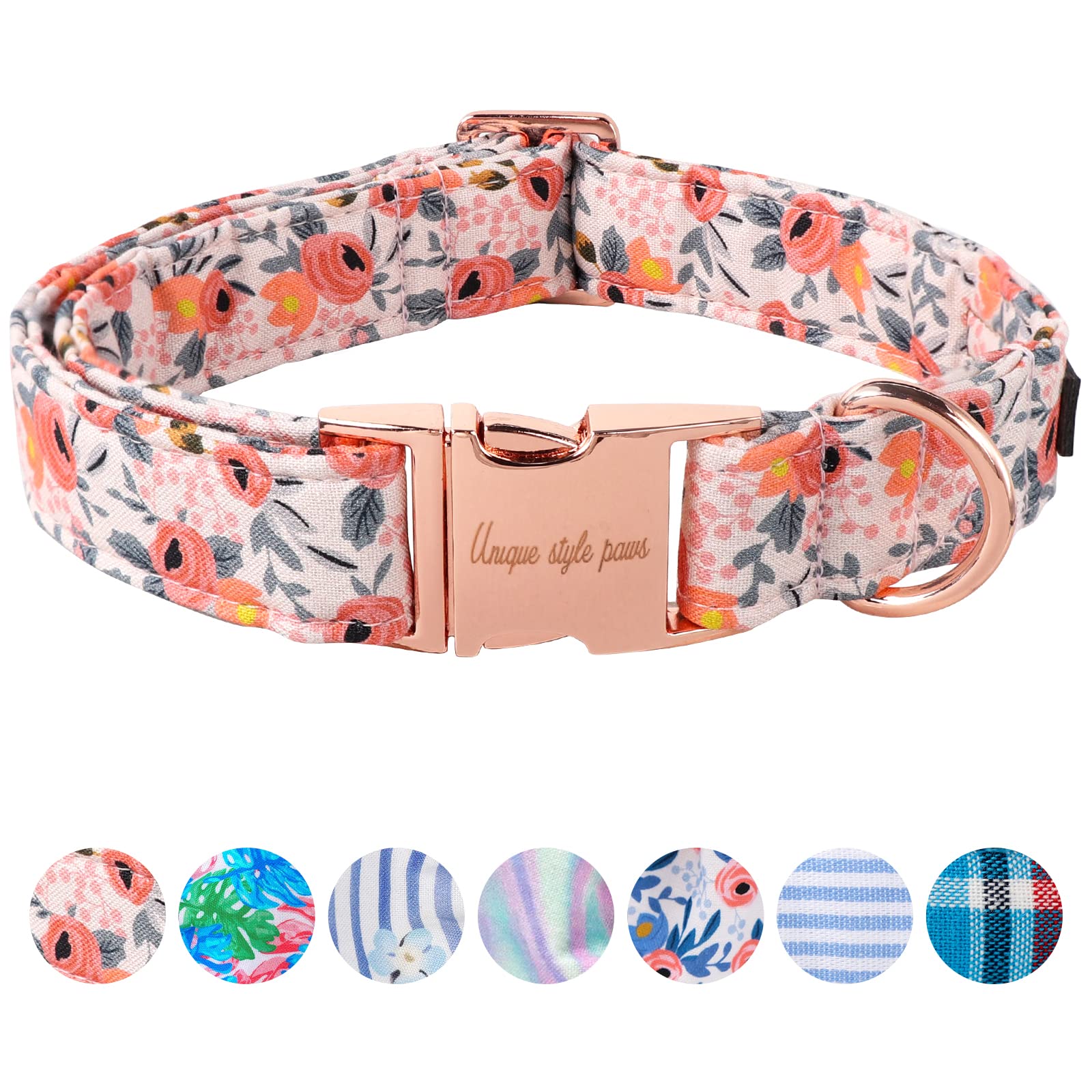 Dog Collar Metal Buckle Pink Rose Collar Flower Gift Durable Cute Collar for Small Medium Large Boys Girls Dogs