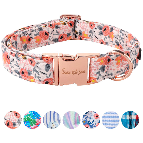 Dog Collar Metal Buckle Pink Rose Collar Flower Gift Durable Cute Collar for Small Medium Large Boys Girls Dogs