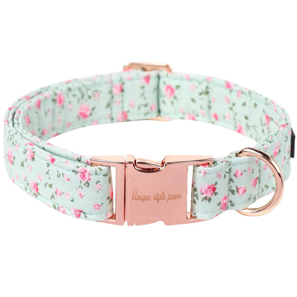 Dog Collar Metal Buckle Green Flowers Collar Gift Durable Cute Collar for Small Medium Large Boys Girls Dogs