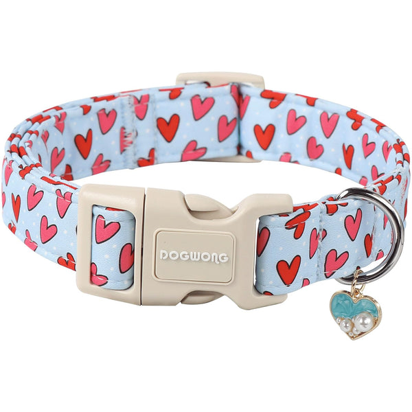 Valentine Dog Collar- Cute Blue Heart Dog Collars Adjustable Designer Valentine’s Day Puppy Heart Dog Collar for Small Medium Large Dogs