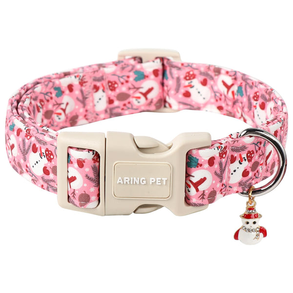 Christmas Dog Collar-Cute Pink Snowman Dog Collars, Adjustable Christmas Pet Collars Puppy Collar with Quick Release Buckle for Girl&Boy Dogs