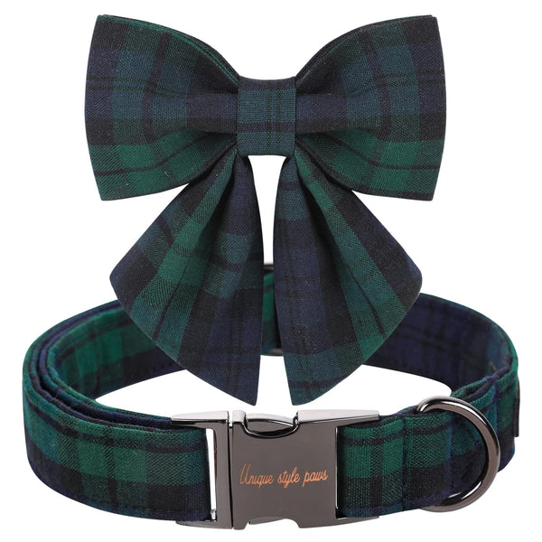 Green Plaid Puppy Collar with Sailor Bow
