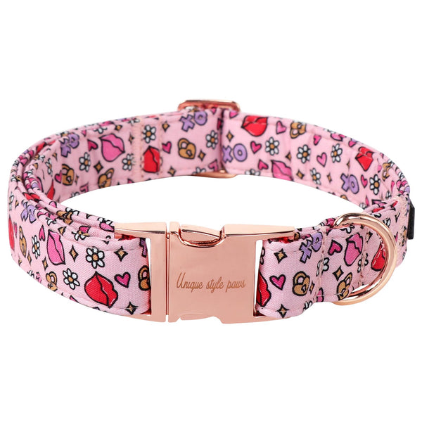 Valentine's Day Dog Collar Metal Buckle Collar XO Red Lips Gift for Small Medium Large Boys Girls Dogs Wedding