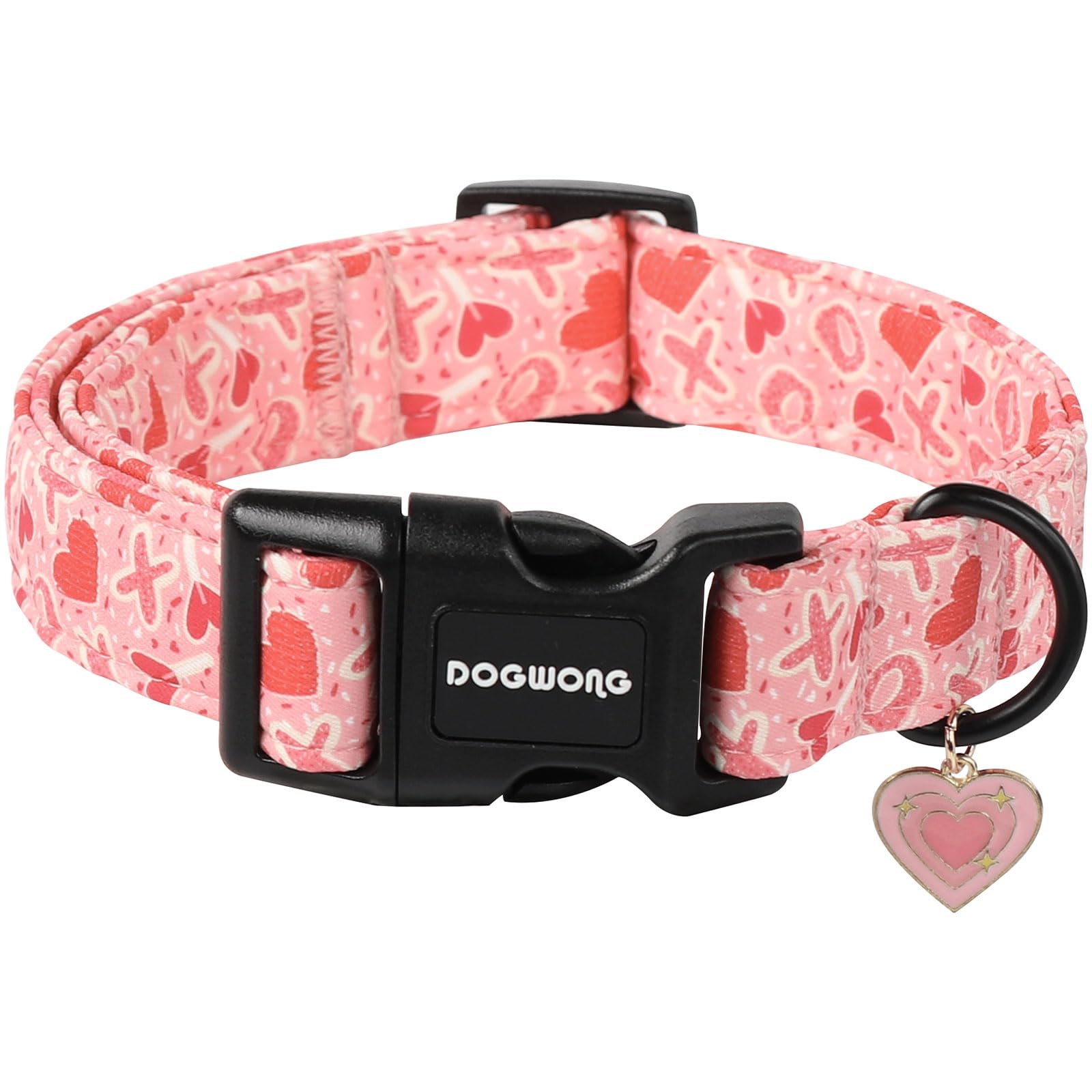 Valentine's Day Dog Collar, Cute Heart Dog Collars, Adjustable Valentine Pink Candy Heart Pet Collars Design Dog Collar with Quick Release Buckle for Puppy Girl Boy Female Dogs