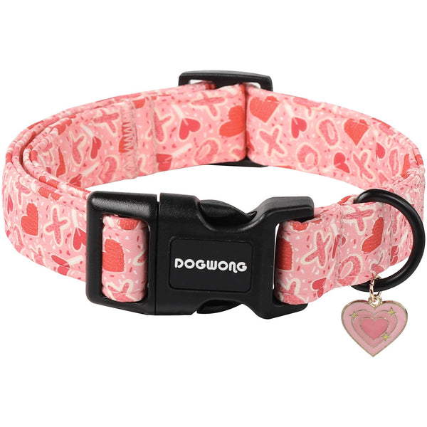 Valentine's Day Dog Collar, Cute Heart Dog Collars, Adjustable Valentine Pink Candy Heart Pet Collars Design Dog Collar with Quick Release Buckle for Puppy Girl Boy Female Dogs