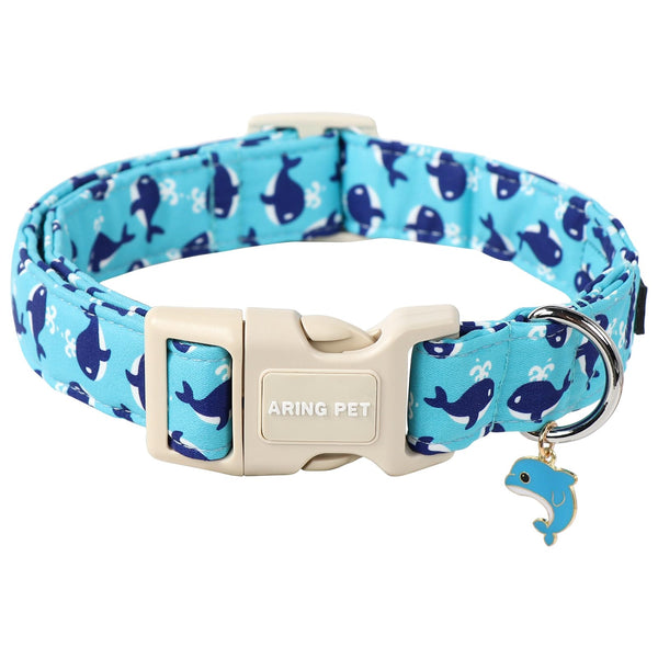 Summer Dog Collar-Cute Blue Dog Collar for Small Dogs, Adjustable Cotton Whales Pet Collars Puppy Collar for Small Medium Large Dogs