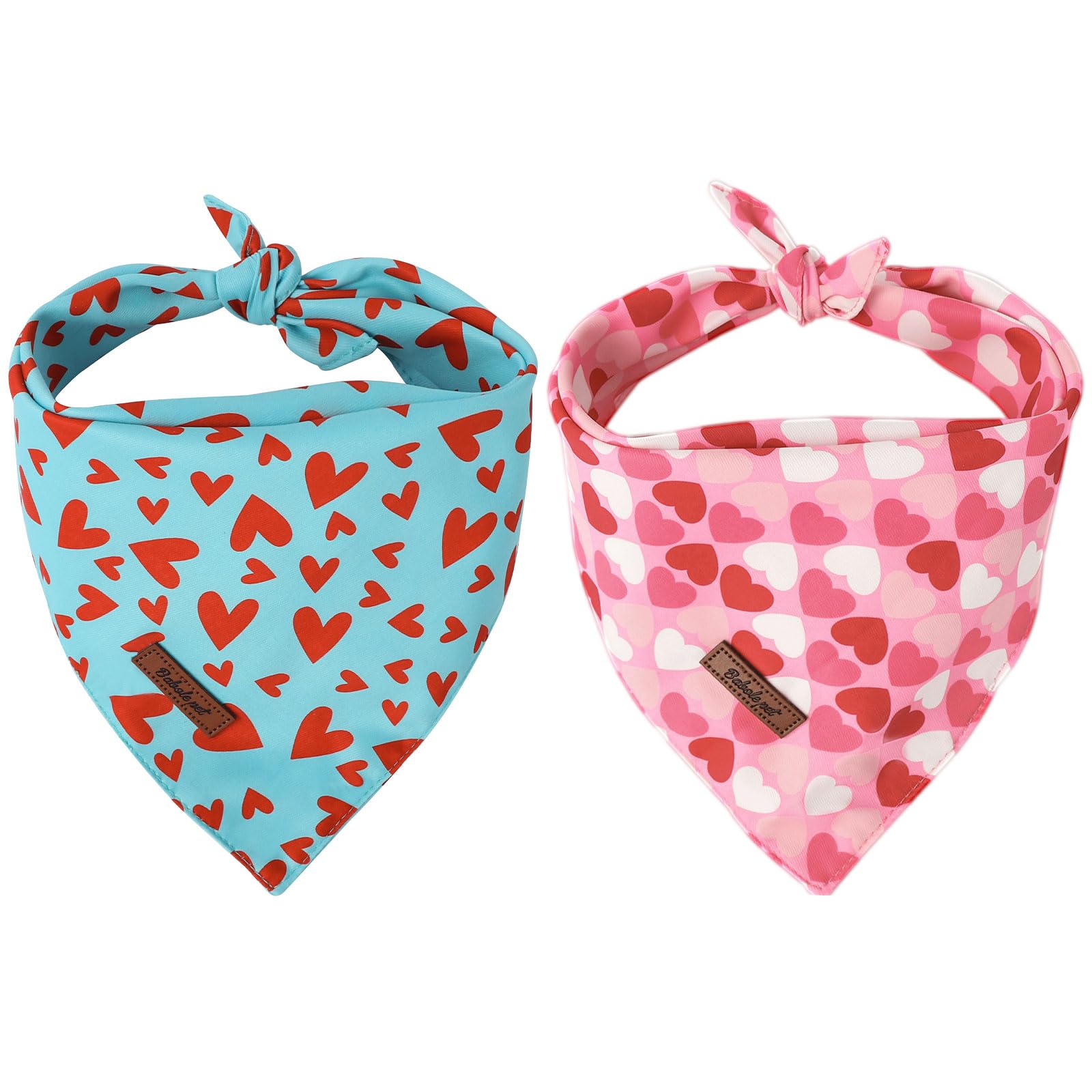 Valentine's Day Dog Bandanas 2 Pack, Pink and Sky Blue Heart Pattern Valentines Dog Scarf Bib for Boy and Girl, Cute Holiday Bandana for Dogs and Cats