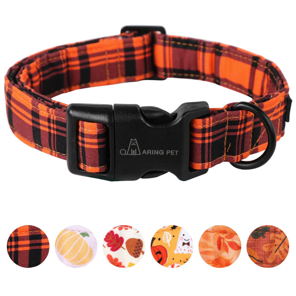 Halloween Dog Collar-Cute Fall Dog Collar for Small Dogs, Cotton Halloween Orange Grid Dog Collars for Small Medium Large Female and Male Dogs