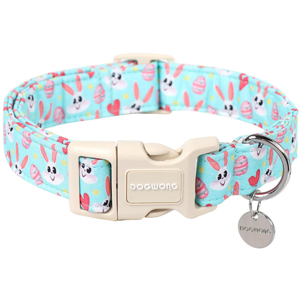 Easter Dog Collar, Blue Bunny Egg Dog Collar Soft Durable Adjustable Costume Cute Rabbit Easter Puppy Collar for Small Medium Large Dog
