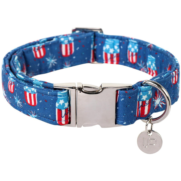 4th of July,Dog Collar, Patriotic Dog Collar, American Flag Collar for Puppy Boy Girl Dog or Cat, Comfortable Summer Collar with Metal Buckle
