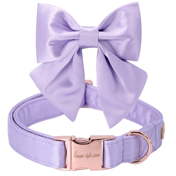 Purple Silk Dog Collar Adjustable Durable Dog Collar with Sailor Bow